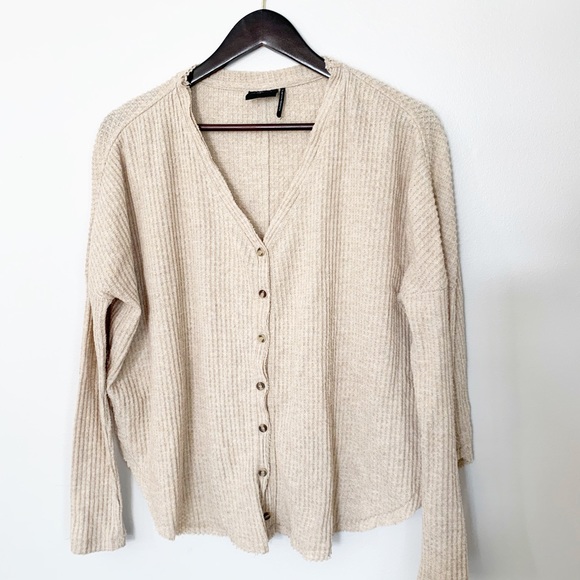 Urban Outfitters Out From Under waffle knit button up sweater top - Picture 3 of 6